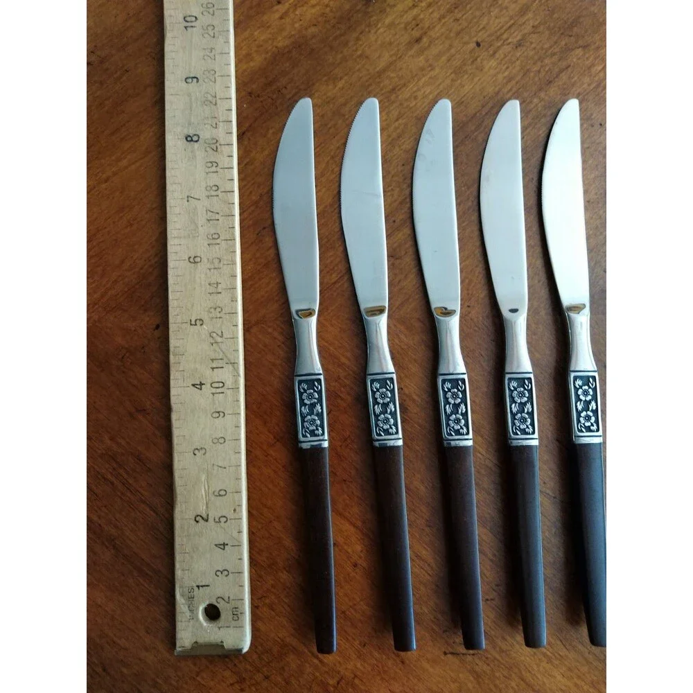 Lot 8x Dinner Knives Ekco Eterna La Joya Stainless Faux Wood MCM EKS14 8.8